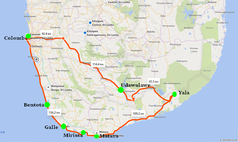 Sri Lanka 3 days travel route to the south -Colombo, Galle, Mirissa, Yala, Udawalawe, Ratnapura 