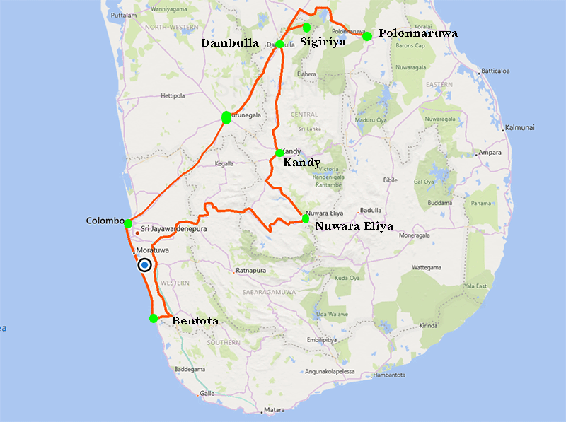 Map of Sri Lanka itinerary 6 days